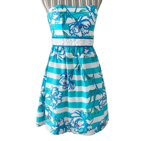 Lilly Pulitzer Strapless dress womens 0 Langley style Shorley Blue corset summer - Picture 2 of 12